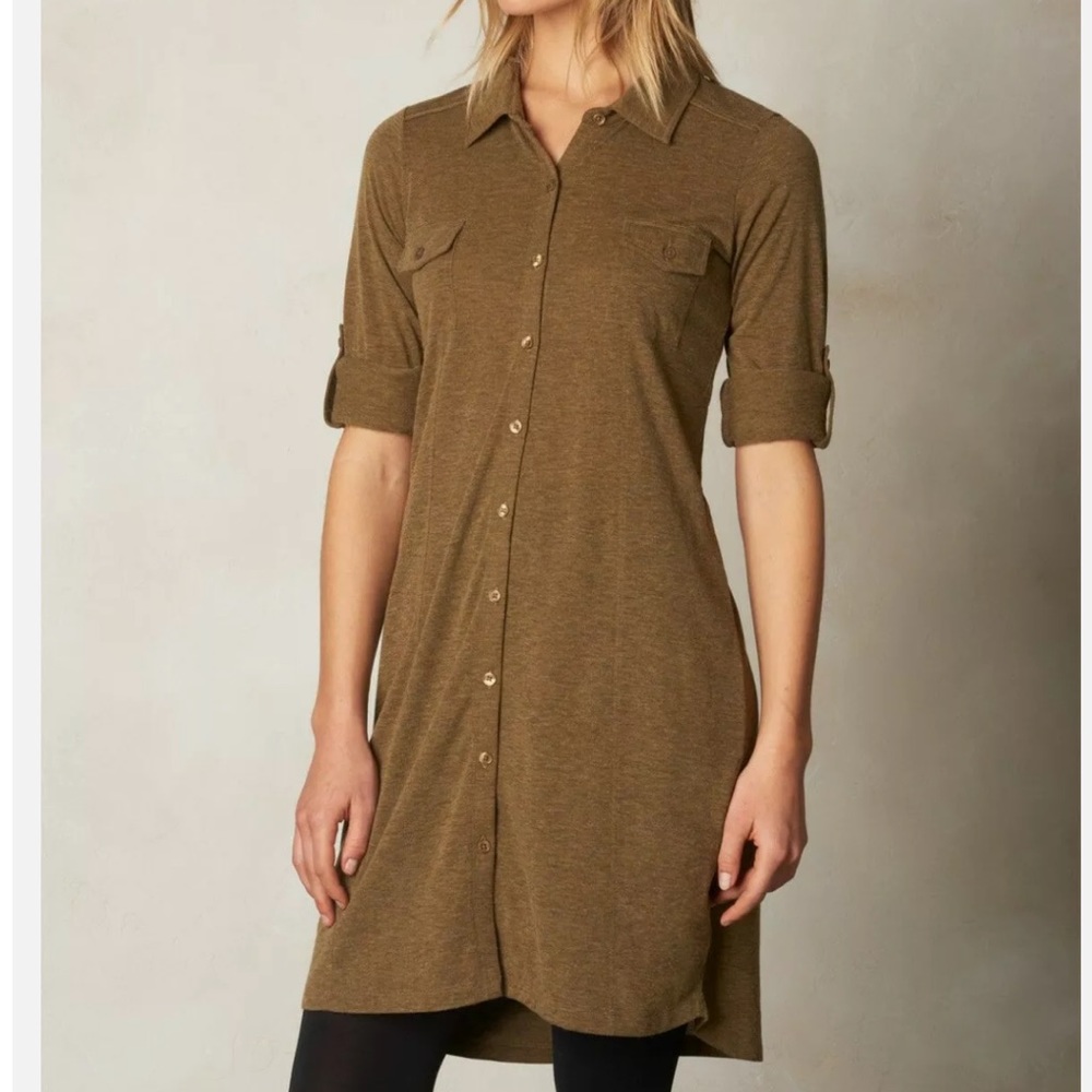 PrAna Besha Shirt Dress S Heather Brown Wool Blend Buttons Pocket